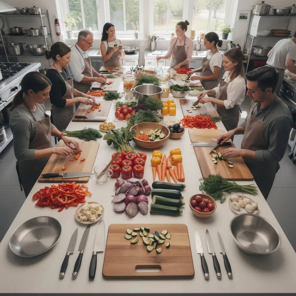 Ein Koch demonstriert präzise Schneidetechniken mit einem scharfen Messer.