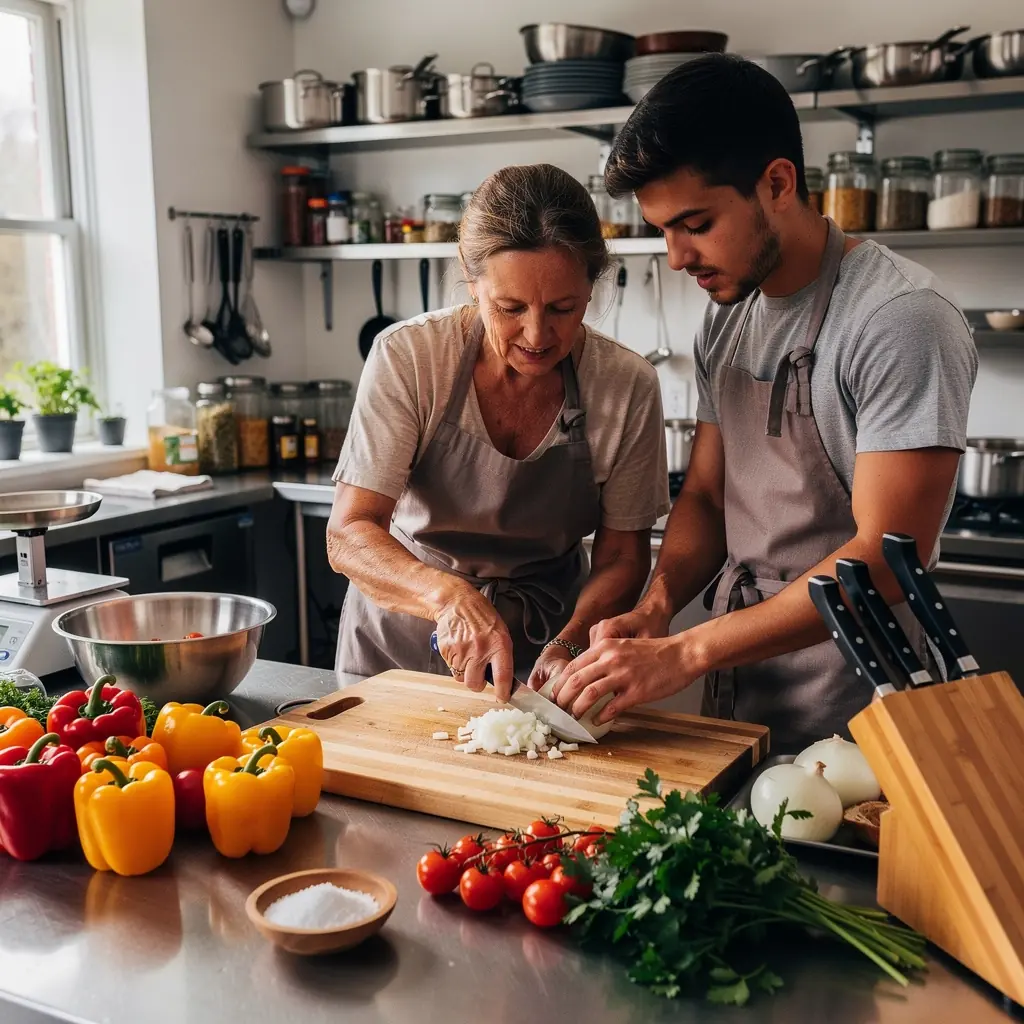 Ein Koch demonstriert prГ¤zise Schnitttechniken mit einem scharfen KГјchenmesser.