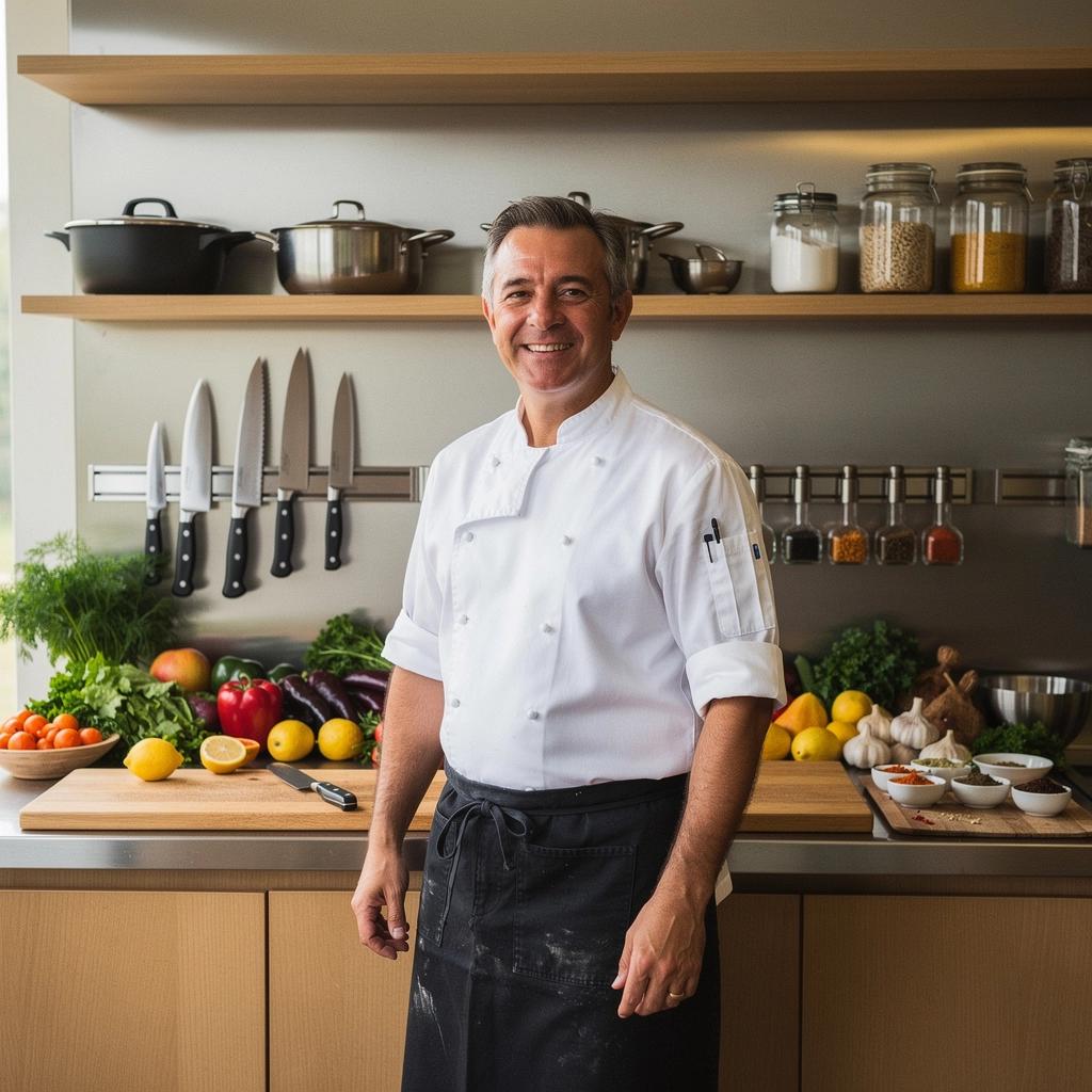 Detailaufnahme eines scharfen Messers auf einem Holzschneidebrett.